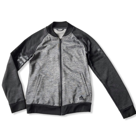Adidas Climawarm Zip Up Track Jacket Fleece Lined Gray Zip Up Sweatshirt S - Picture 4 of 10